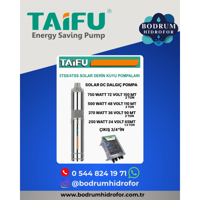 SOLAR DC DALGIÇ POMPA 250 WATT 24 VOLT 65MT 1.5TON