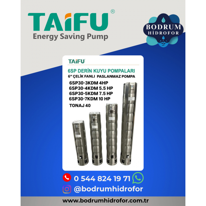 6SP30 - 4KDM 5.5-HP ÇELİK FANLI PASLANMAZ POMPA